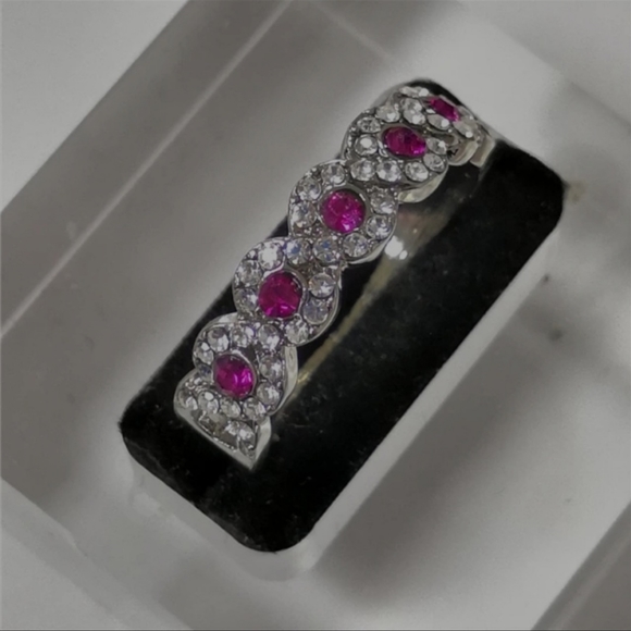 S925 SIMULATED OVAL RUBY & CRYSTAL RING | SIZE 8 - Picture 5 of 14